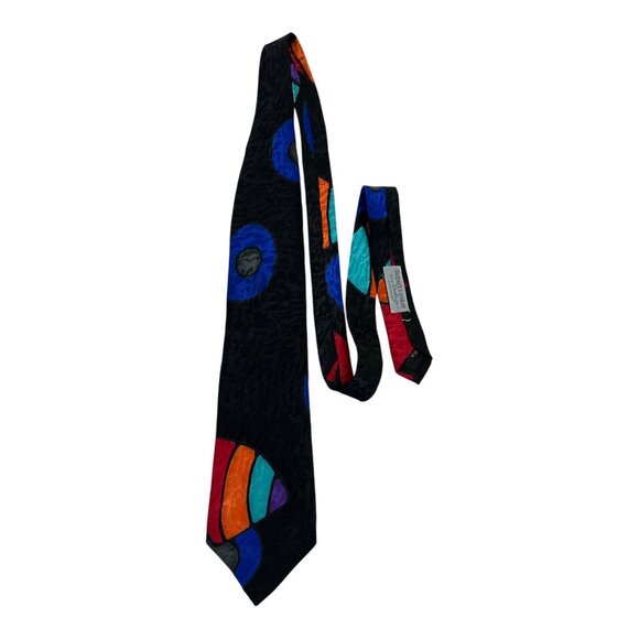 Vtg Robert Daskal for Seeley’s Hand Painted Silk Tie – Abstract Geometric Design - Picture 1 of 6